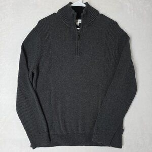 Calvin Klein Mens 100% Cotton 1/4 Zip Pullover Gray Ribbed Sweater Heavy Size LG